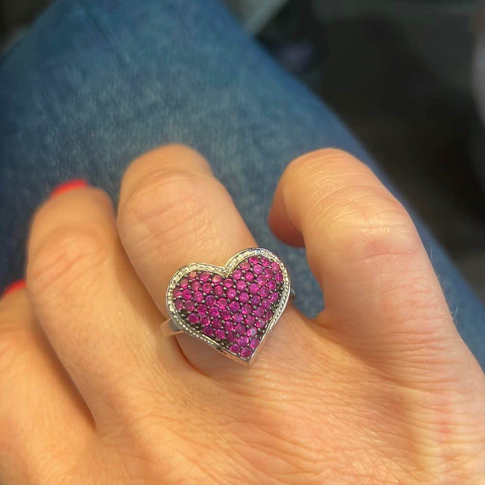 Sterling Silver Pave Ruby Heart Ring - image 1